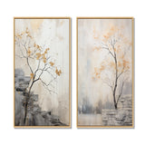 Forest River Canvas Wall Art Set of 2- Minimalism Calm River Forest