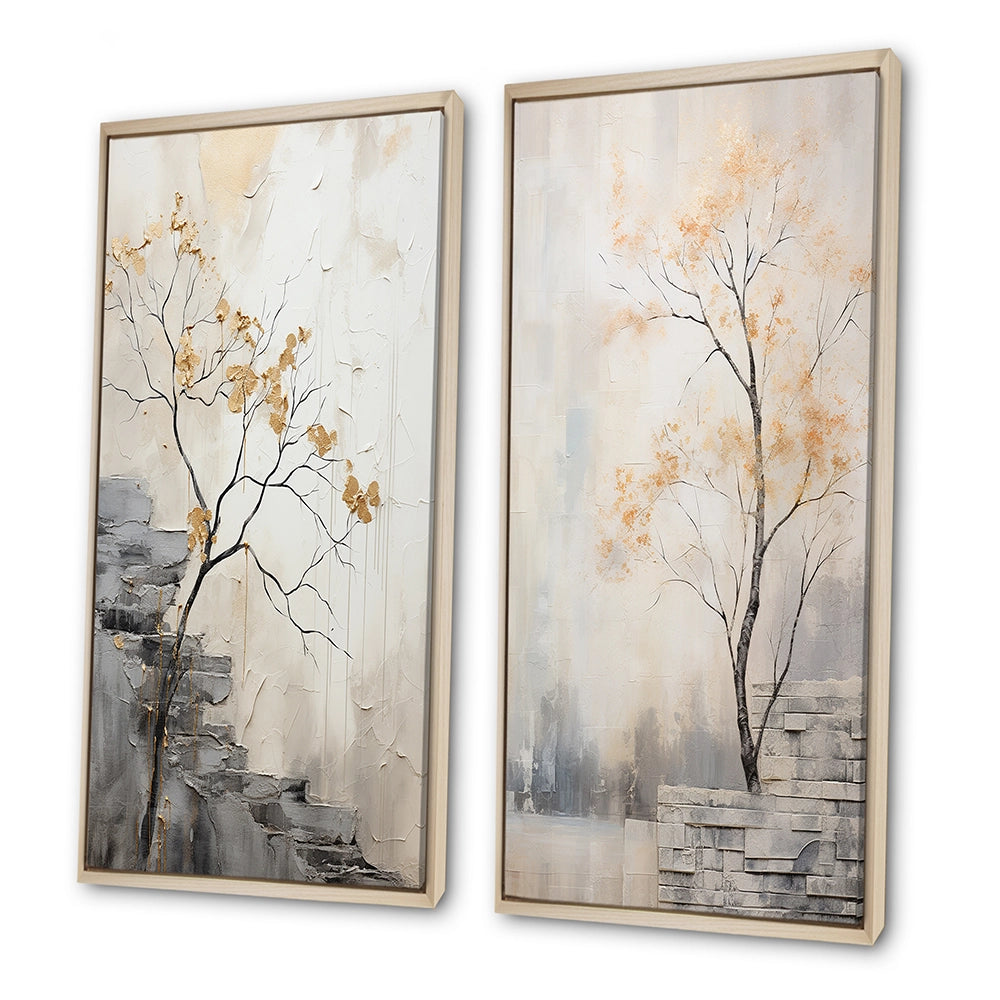 Forest River Canvas Wall Art Set of 2- Minimalism Calm River Forest