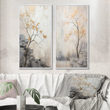 Forest River Canvas Wall Art Set of 2- Minimalism Calm River Forest