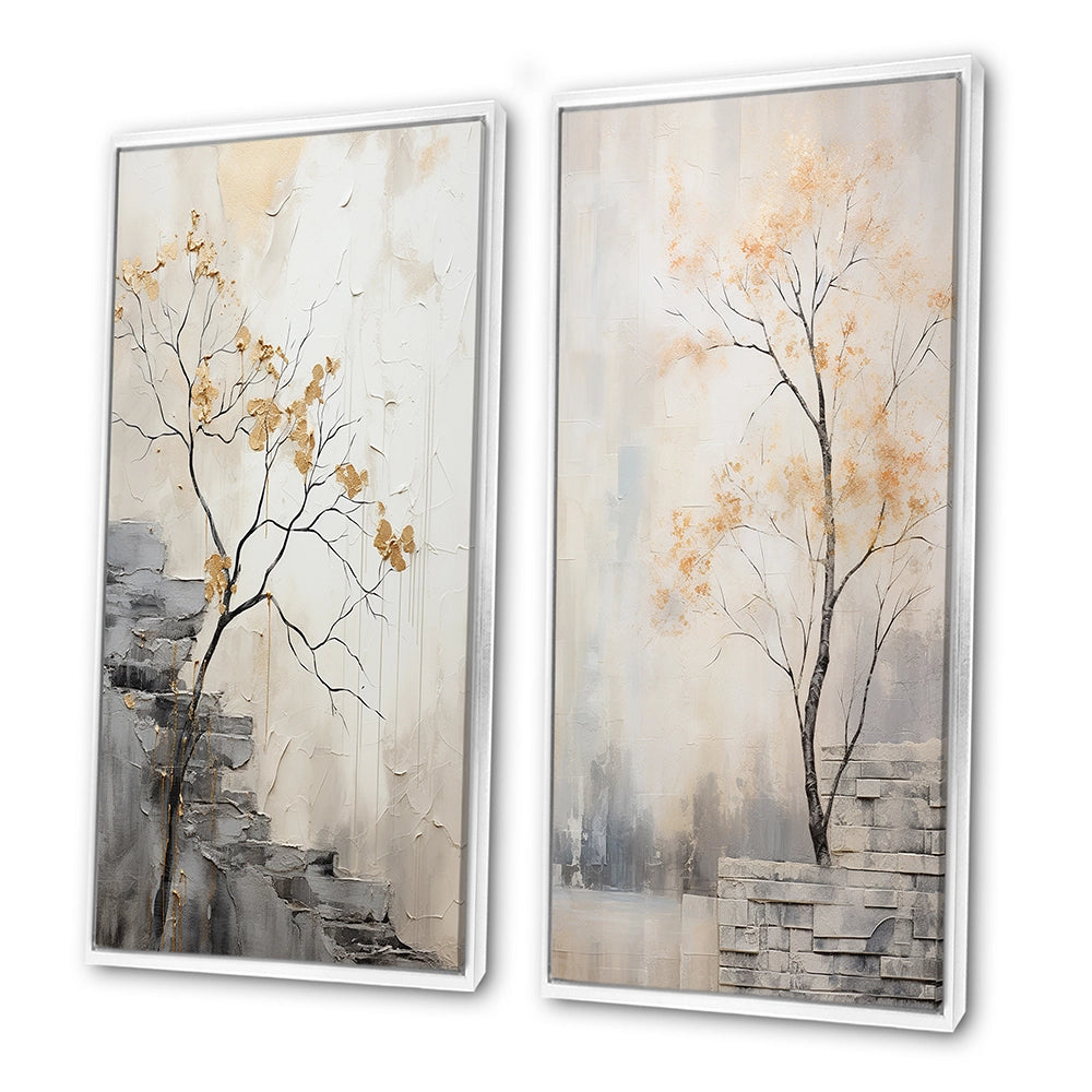 Forest River Canvas Wall Art Set of 2- Minimalism Calm River Forest