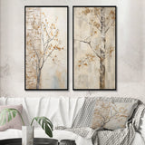 Traditional Wall Art Set - Minimalism Beige Sycamore Tree Solitude - 2 Pieces