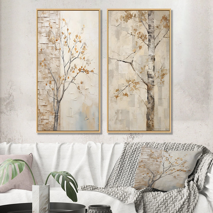 Traditional Wall Art Set - Minimalism Beige Sycamore Tree Solitude - 2 Pieces