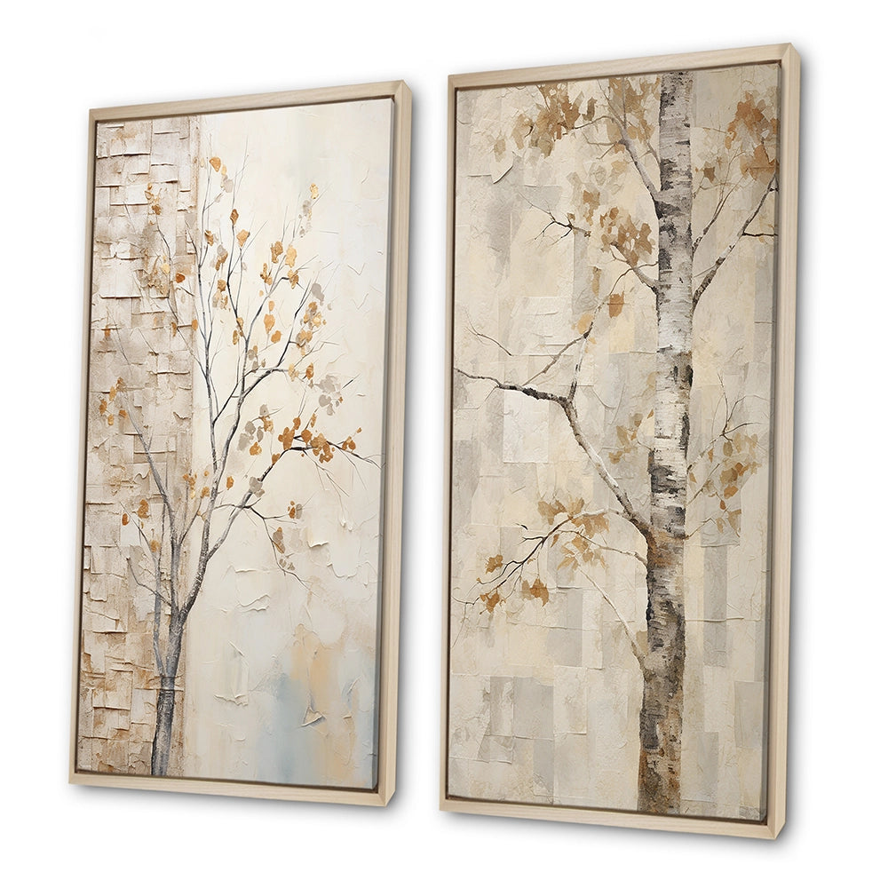 Traditional Wall Art Set - Minimalism Beige Sycamore Tree Solitude - 2 Pieces