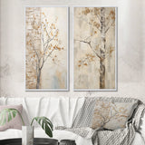 Traditional Wall Art Set - Minimalism Beige Sycamore Tree Solitude - 2 Pieces