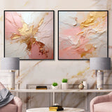 Abstract Painting Wall Art Set - Gold And Pink Paint Fusion - 2 Pieces
