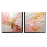 Abstract Painting Wall Art Set - Gold And Pink Paint Fusion - 2 Pieces