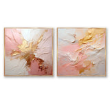 Abstract Painting Wall Art Set - Gold And Pink Paint Fusion - 2 Pieces