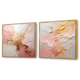 Abstract Painting Wall Art Set - Gold And Pink Paint Fusion - 2 Pieces
