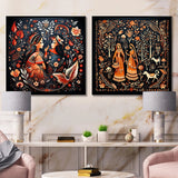 Indian Art Wall Art Set - Indian Art Rajasthani Folklore Tales I - 2 Pieces