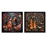 Indian Art Wall Art Set - Indian Art Rajasthani Folklore Tales I - 2 Pieces