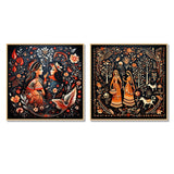 Indian Art Wall Art Set - Indian Art Rajasthani Folklore Tales I - 2 Pieces