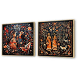 Indian Art Wall Art Set - Indian Art Rajasthani Folklore Tales I - 2 Pieces
