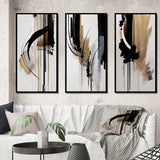 Modern Multi Panel Canvas Wall Art - Black, White And Gold Expression