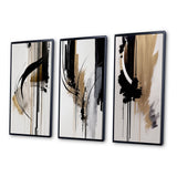 Modern Multi Panel Canvas Wall Art - Black, White And Gold Expression
