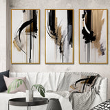 Modern Multi Panel Canvas Wall Art - Black, White And Gold Expression
