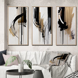 Modern Multi Panel Canvas Wall Art - Black, White And Gold Expression