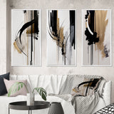 Modern Multi Panel Canvas Wall Art - Black, White And Gold Expression