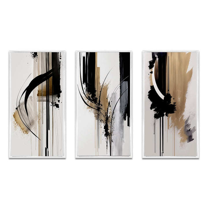 Modern Multi Panel Canvas Wall Art - Black, White And Gold Expression