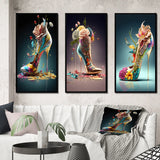 Fashion Multi Panel Canvas Wall Art - Gold Floral High Heel Shoes