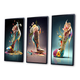 Fashion Multi Panel Canvas Wall Art - Gold Floral High Heel Shoes