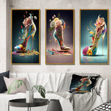 Fashion Multi Panel Canvas Wall Art - Gold Floral High Heel Shoes