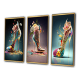 Fashion Multi Panel Canvas Wall Art - Gold Floral High Heel Shoes