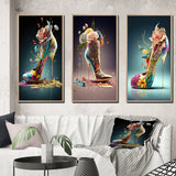 Fashion Multi Panel Canvas Wall Art - Gold Floral High Heel Shoes