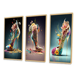 Fashion Multi Panel Canvas Wall Art - Gold Floral High Heel Shoes