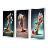 Fashion Multi Panel Canvas Wall Art - Gold Floral High Heel Shoes