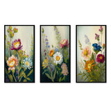 Traditional Canvas Wall Art Set - Painted Blossoming Wildflowers - 3 Pieces