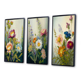 Traditional Canvas Wall Art Set - Painted Blossoming Wildflowers - 3 Pieces