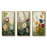 Traditional Canvas Wall Art Set - Painted Blossoming Wildflowers - 3 Pieces