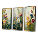 Traditional Canvas Wall Art Set - Painted Blossoming Wildflowers - 3 Pieces