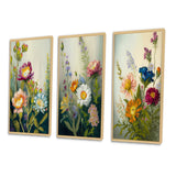 Traditional Canvas Wall Art Set - Painted Blossoming Wildflowers - 3 Pieces