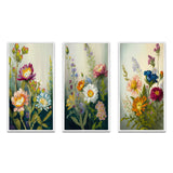 Traditional Canvas Wall Art Set - Painted Blossoming Wildflowers - 3 Pieces