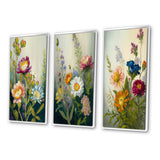 Traditional Canvas Wall Art Set - Painted Blossoming Wildflowers - 3 Pieces