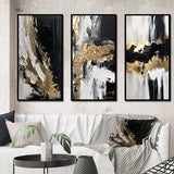 Modern Canvas Wall Art Set - Organic Bliss Minimal Abstract Gold and Black - 3 Pieces