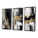 Modern Canvas Wall Art Set - Organic Bliss Minimal Abstract Gold and Black - 3 Pieces