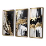 Modern Canvas Wall Art Set - Organic Bliss Minimal Abstract Gold and Black - 3 Pieces