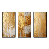 Abstract Painting Wall Art Canvas Set - Gentle Abundance Retro Gold Abstract - 3 Pieces
