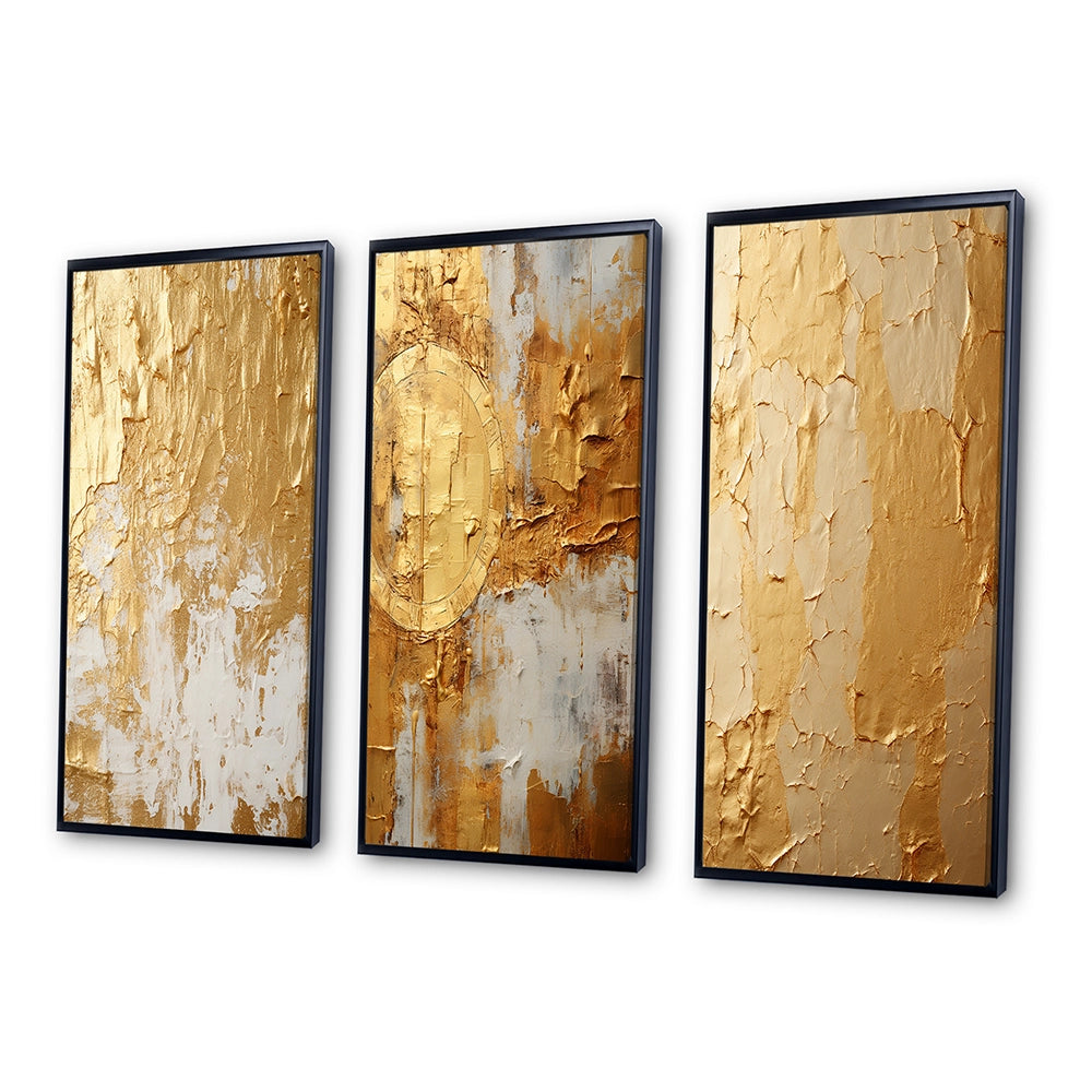 Abstract Painting Wall Art Canvas Set - Gentle Abundance Retro Gold Abstract - 3 Pieces
