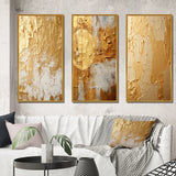 Abstract Painting Wall Art Canvas Set - Gentle Abundance Retro Gold Abstract - 3 Pieces