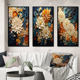 Abstract Canvas Wall Art Set of 3- Orange Teal Botanical Whirlwind IV