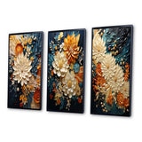 Abstract Canvas Wall Art Set of 3- Orange Teal Botanical Whirlwind IV