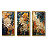 Abstract Canvas Wall Art Set of 3- Orange Teal Botanical Whirlwind IV