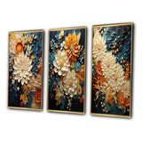 Abstract Canvas Wall Art Set of 3- Orange Teal Botanical Whirlwind IV
