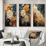Abstract Canvas Wall Art Set of 3- Orange Teal Botanical Whirlwind IV