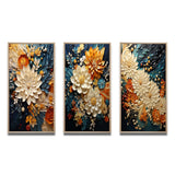 Abstract Canvas Wall Art Set of 3- Orange Teal Botanical Whirlwind IV