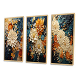 Abstract Canvas Wall Art Set of 3- Orange Teal Botanical Whirlwind IV
