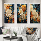 Abstract Canvas Wall Art Set of 3- Orange Teal Botanical Whirlwind IV